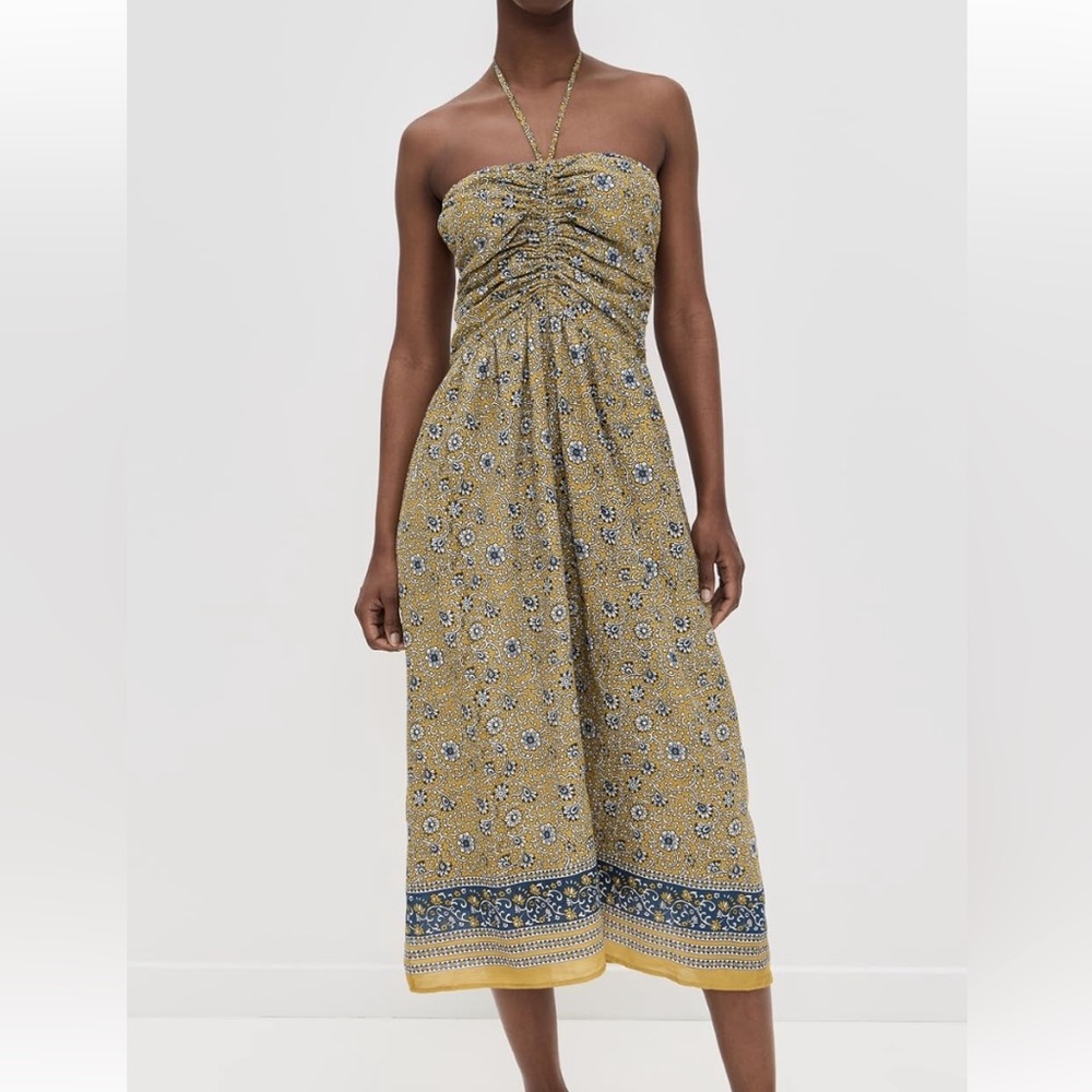 Velvet Odette Floral Halter Neck Maxi Dress - Yellow and Blue